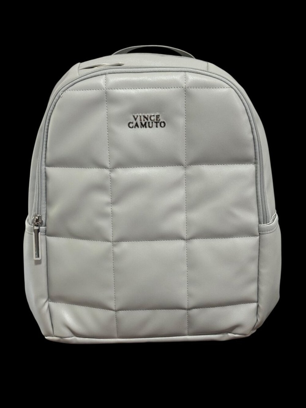 Vince Camuto Addison Quilted Gray Backpack Adjustable Straps Zippered Compartmen